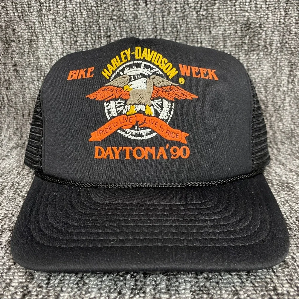 Vintage 1990 Harley Davidson Daytona Bike Week Trucker Hat Mesh Snapback Eagle